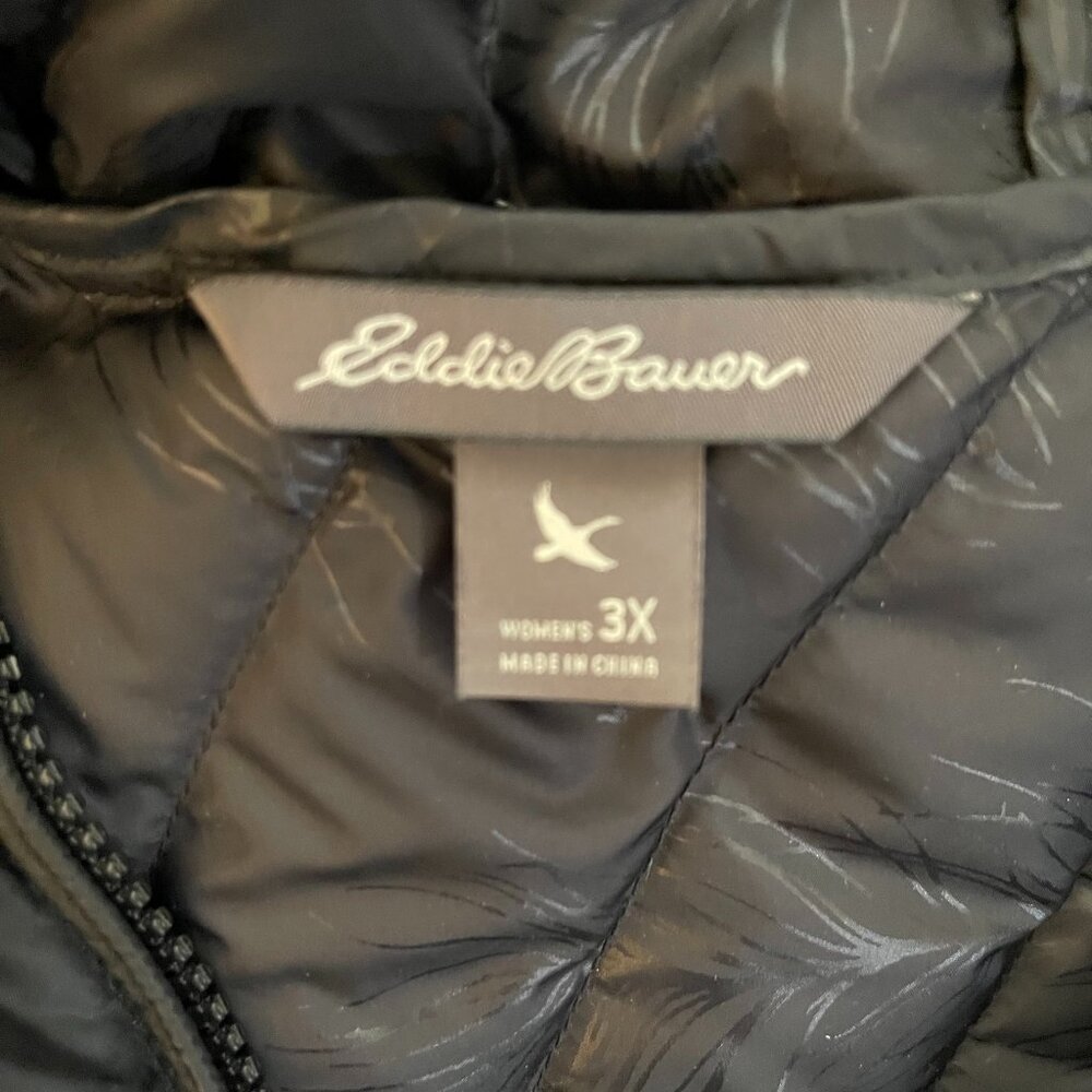 Eddie Bauer Down Fill Long Black Women's Puffer Jacket Hooded Full Zip Size 3X - Picture 8 of 11